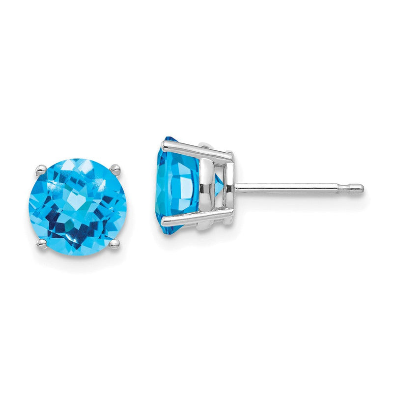 14K Weißgold Ohrringe mit 7-mm-Blautopas im Schachbrettschliff