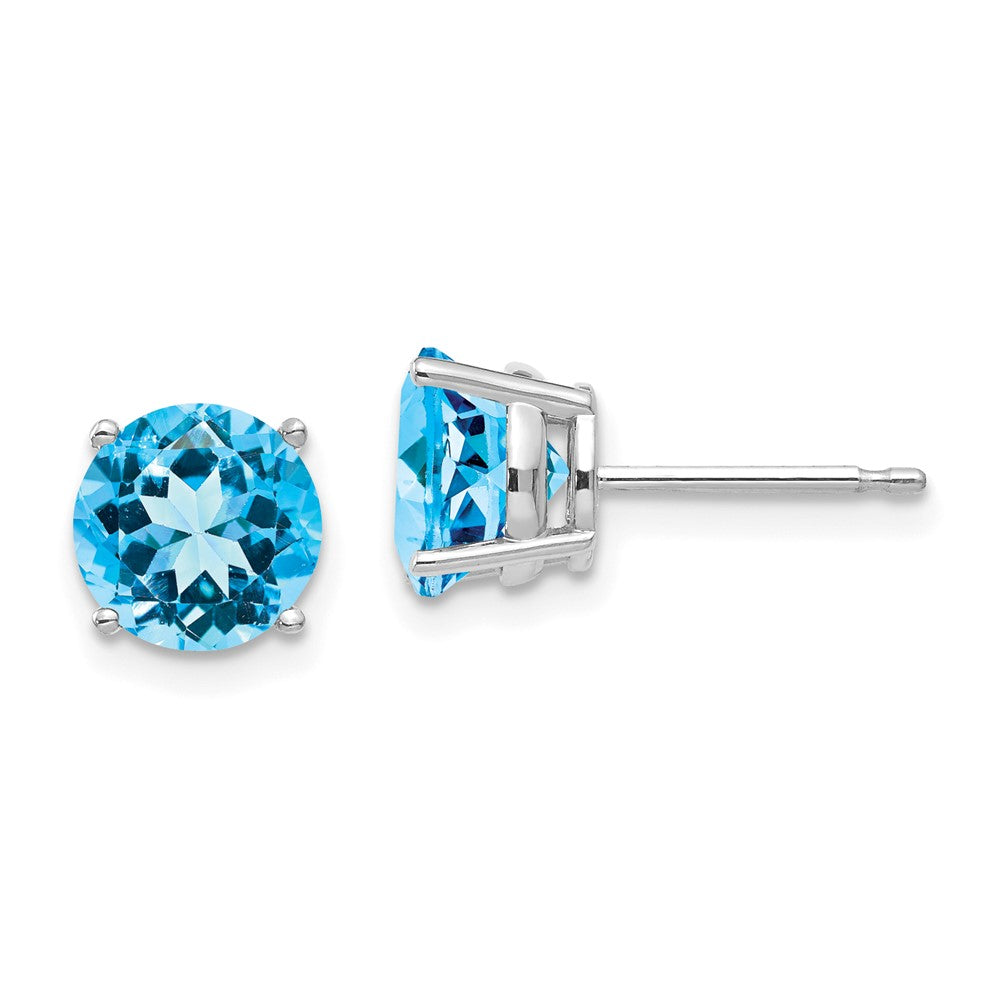 14K Weißgold Ohrringe mit 7 mm Blautopas