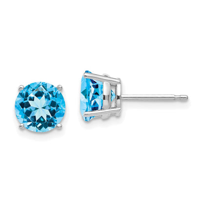 14K Weißgold Ohrringe mit 7 mm Blautopas