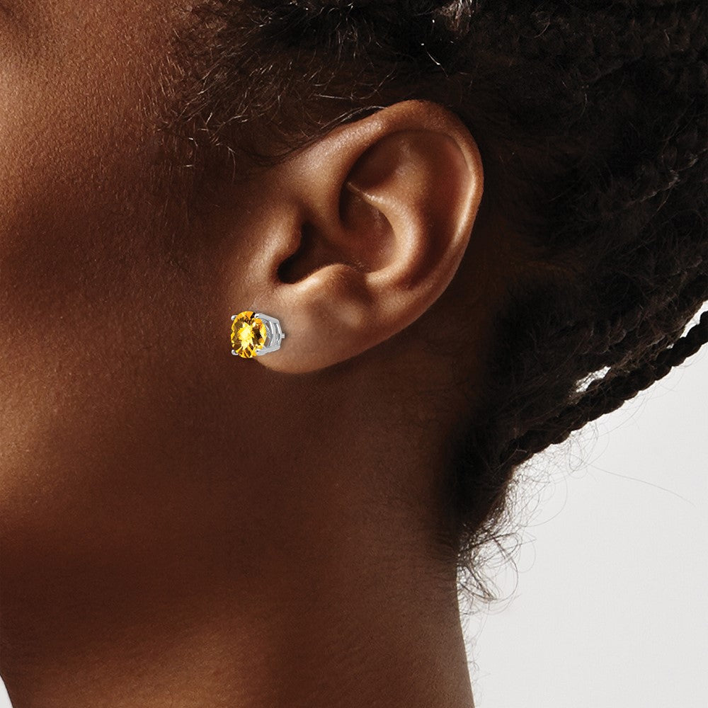 14K Weißgold Citrin-Ohrringe im Schachbrettschliff, 7 mm
