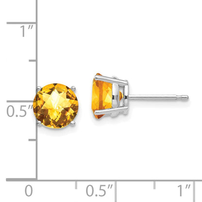 14K Weißgold Citrin-Ohrringe im Schachbrettschliff, 7 mm