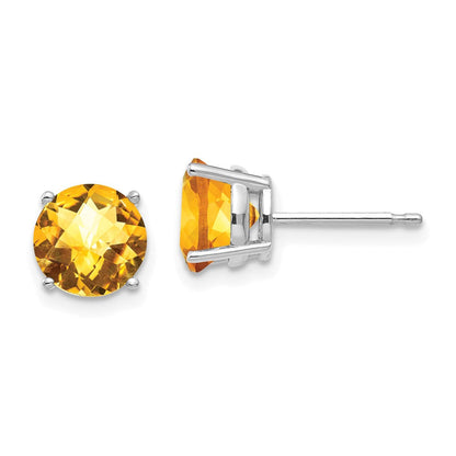 14K Weißgold Citrin-Ohrringe im Schachbrettschliff, 7 mm