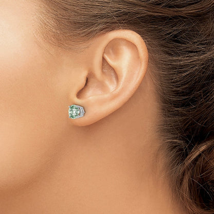14K Weißgold Ohrringe mit 7 mm rundem Grün-Quarz im Checker-Schliff