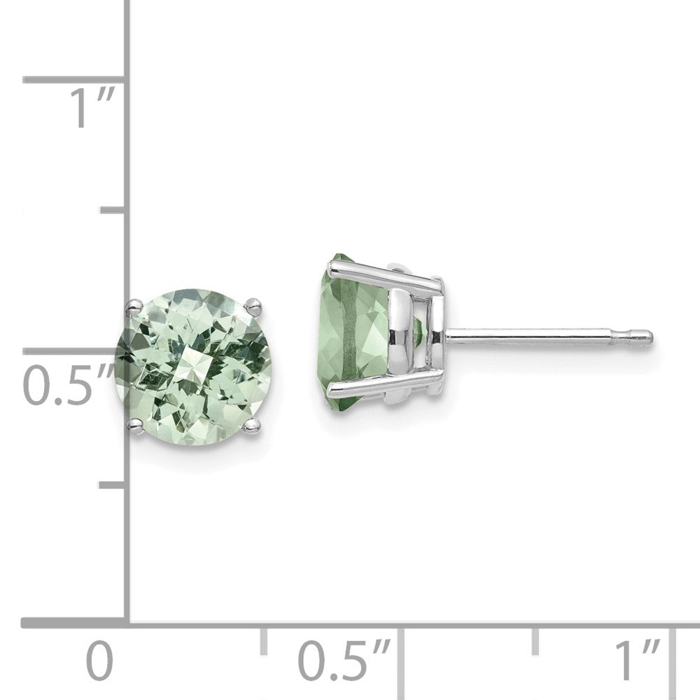14K Weißgold Ohrringe mit 7 mm rundem Grün-Quarz im Checker-Schliff