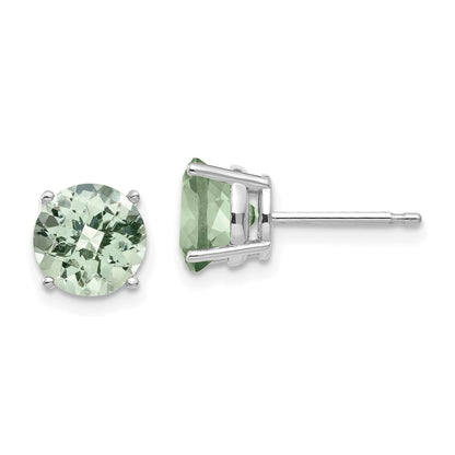 14K Weißgold Ohrringe mit 7 mm rundem Grün-Quarz im Checker-Schliff