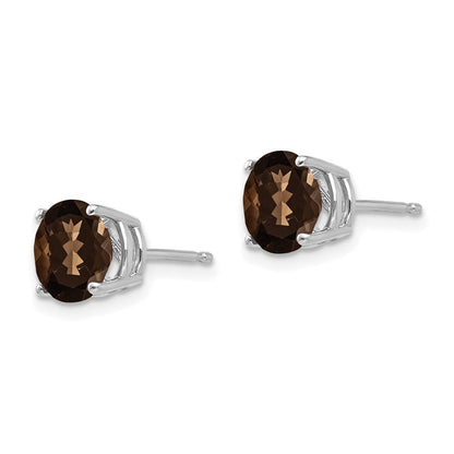 14K Weißgold Ohrringe mit runden rauchgelben Goldquarzen, 7 mm