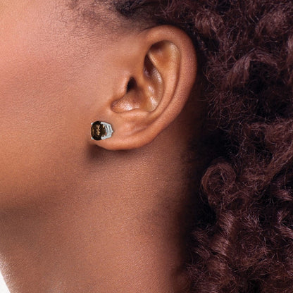 14K Weißgold Ohrringe mit runden rauchgelben Goldquarzen, 7 mm