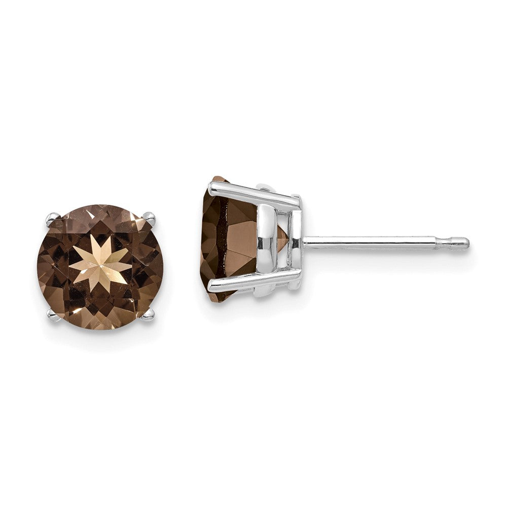 14K Weißgold Ohrringe mit runden rauchgelben Goldquarzen, 7 mm