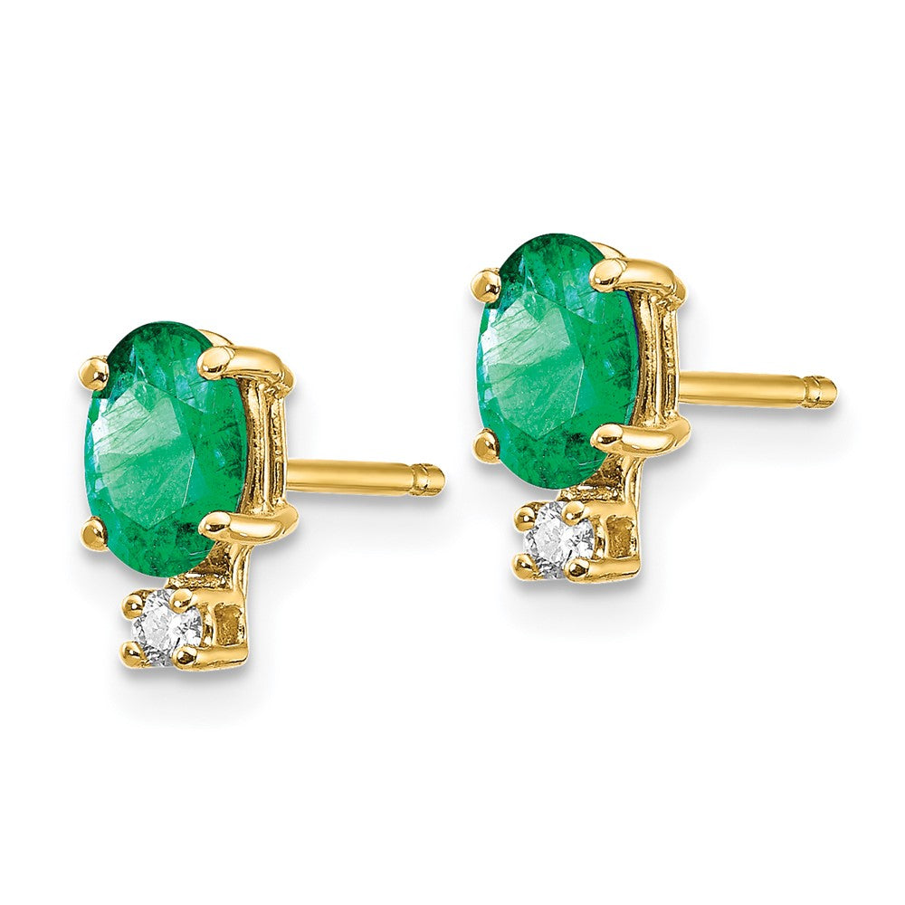 14K Gelbgold 6x4mm Oval Smaragd A Echt Diamant Ohrringe