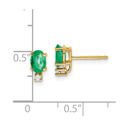 14K Gelbgold 6x4mm Oval Smaragd Aaa Echt Diamant Ohrringe