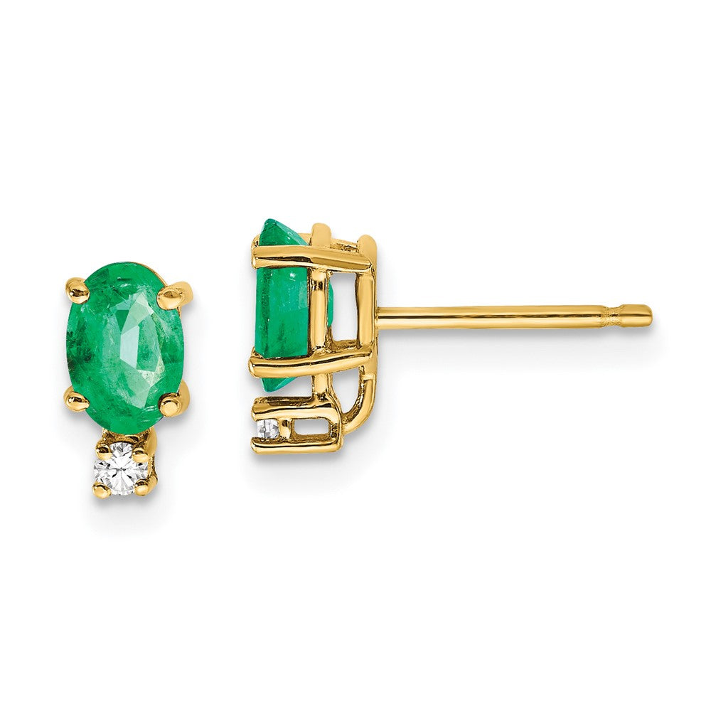14K Gelbgold Smaragd Echt Diamant Ohrstecker