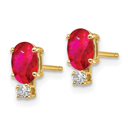 14K Gelbgold 6x4mm Oval Rubin A Echt Diamant Ohrringe