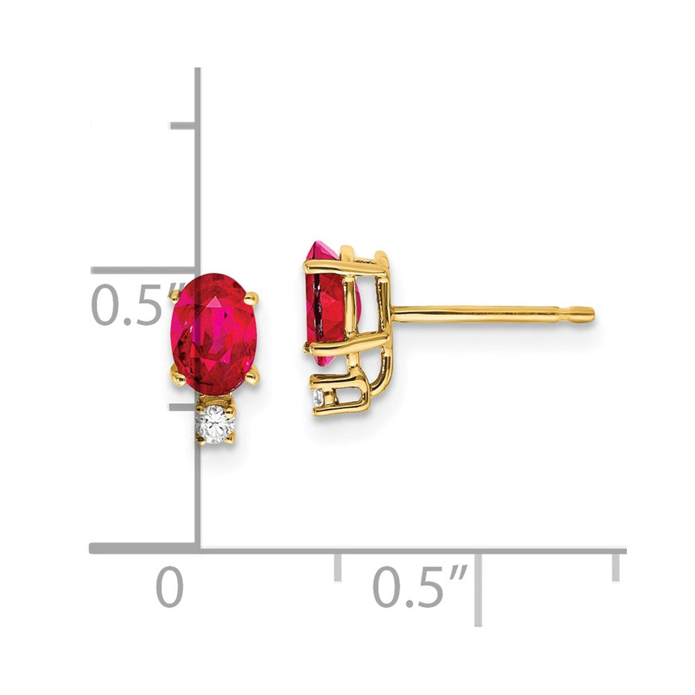 14K Gelbgold 6x4mm Oval Rubin & Aaa Echt Diamant Ohrringe
