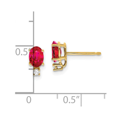 14K Gelbgold 6x4mm Oval Rubin & Aaa Echt Diamant Ohrringe