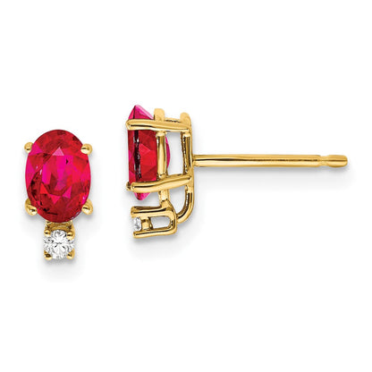 14K Gelbgold 6x4mm Oval Rubin A Echt Diamant Ohrringe