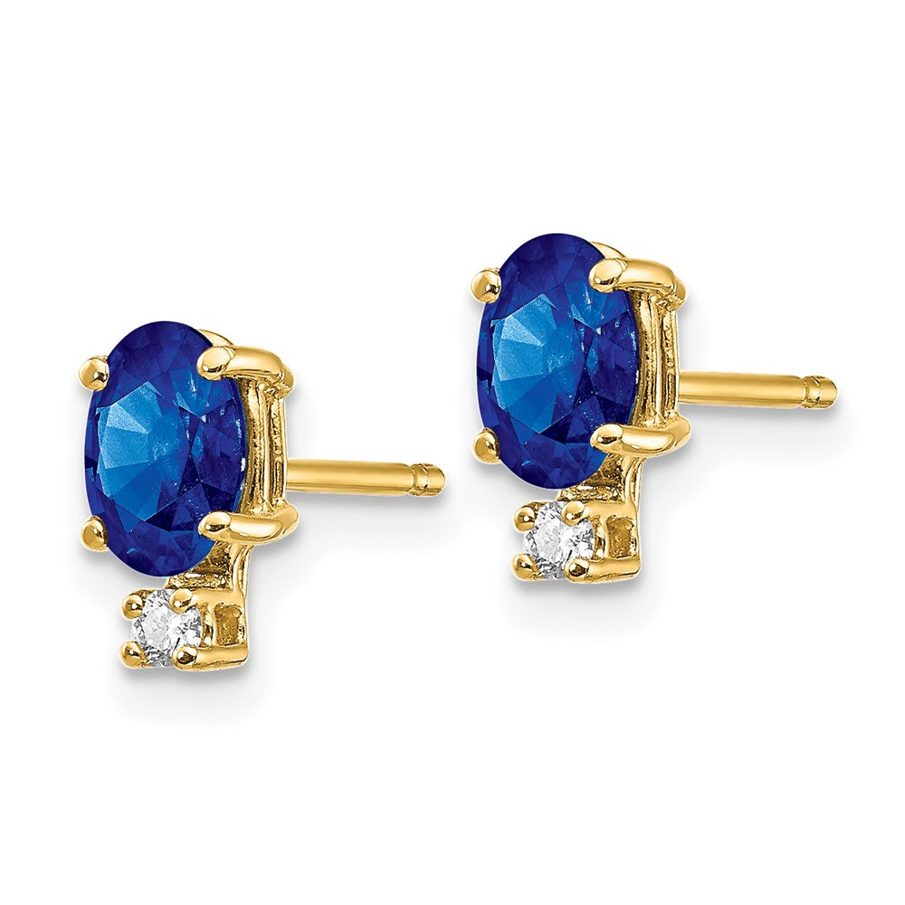 14K Gelbgold 6x4mm Oval Saphir & Aaa Echt Diamant Ohrringe