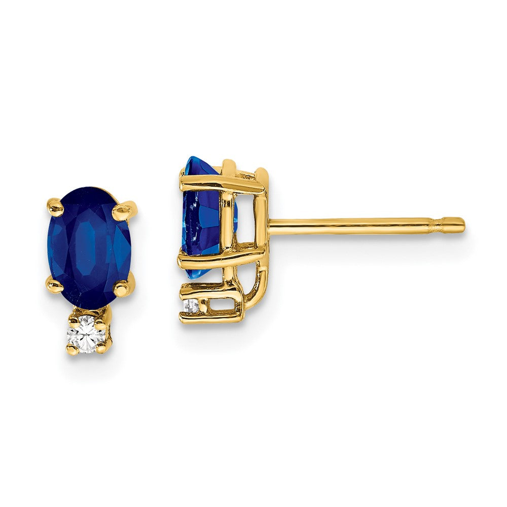 14K Gelbgold 6x4mm Oval Saphir A Echt Diamant Ohrringe