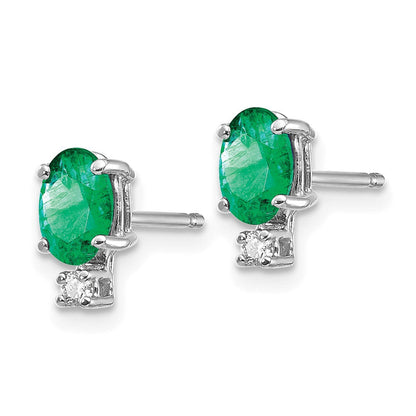 14K Weißgold 6x4mm Oval Smaragd & Aaa Echt Diamant Ohrringe