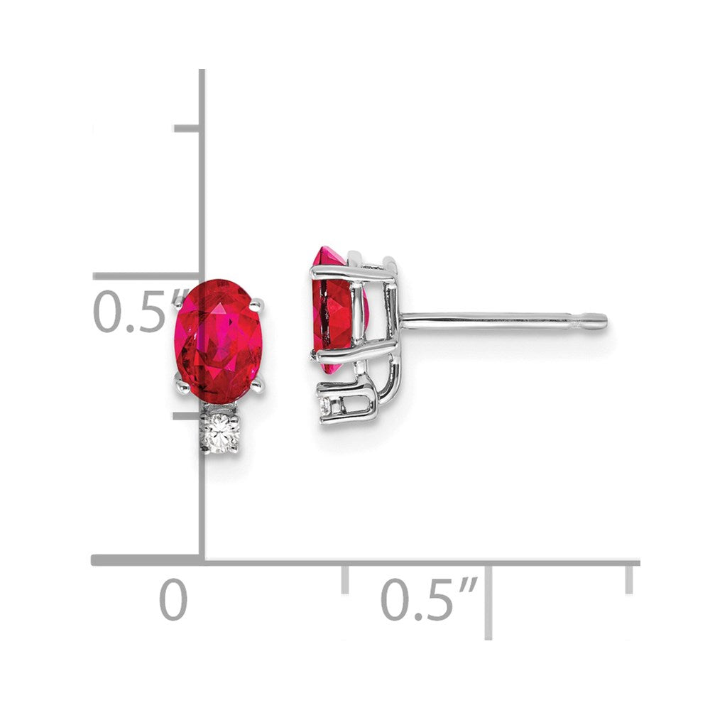 14K Weißgold 6x4mm Oval Rubin Aa Echt Diamant Ohrringe