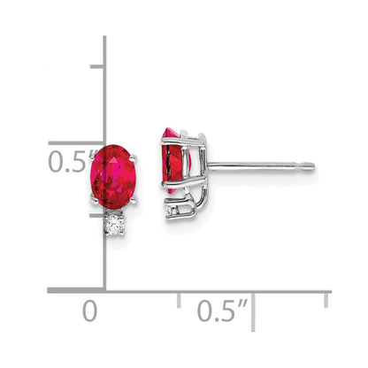 14K Weißgold 6x4mm Oval Rubin Aa Echt Diamant Ohrringe