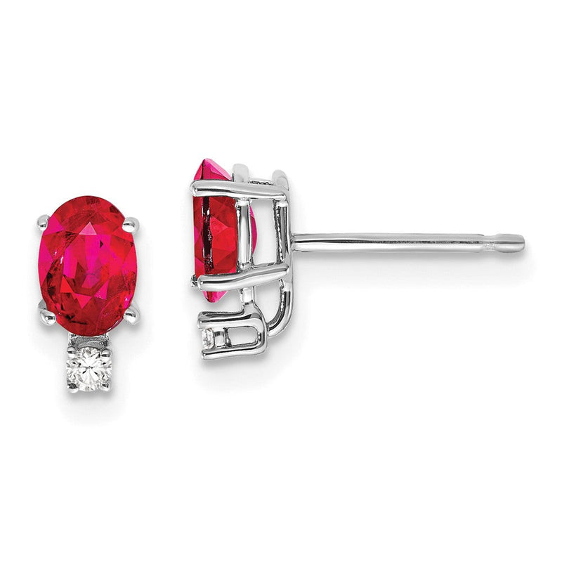 14K Weißgold 6x4mm Oval Rubin & Aaa Echt Diamant Ohrringe