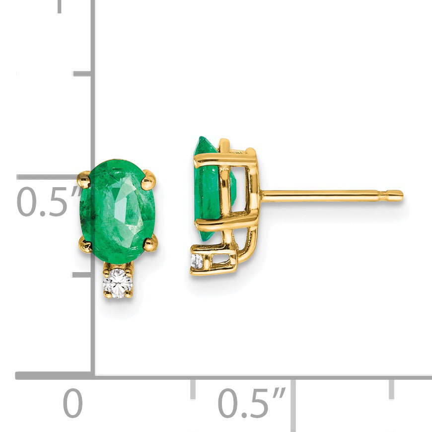 14K Gelbgold 7x5mm Oval Smaragd A Echt Diamant Ohrringe