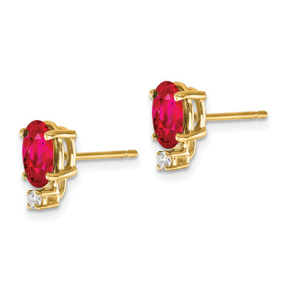 14K Gelbgold 7x5mm Oval Rubin & Aaa Echt Diamant Ohrringe