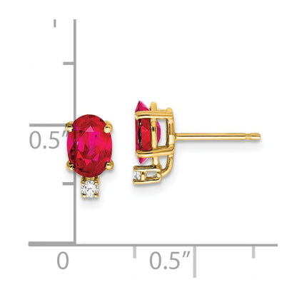 14K Gelbgold 7x5mm Oval Rubin & Aaa Echt Diamant Ohrringe