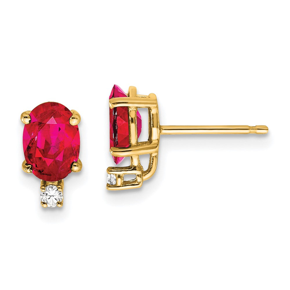 14K Gelbgold 7x5mm Oval Rubin & Aaa Echt Diamant Ohrringe