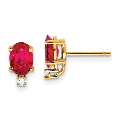 14K Gelbgold 7x5mm Oval Rubin & Aaa Echt Diamant Ohrringe