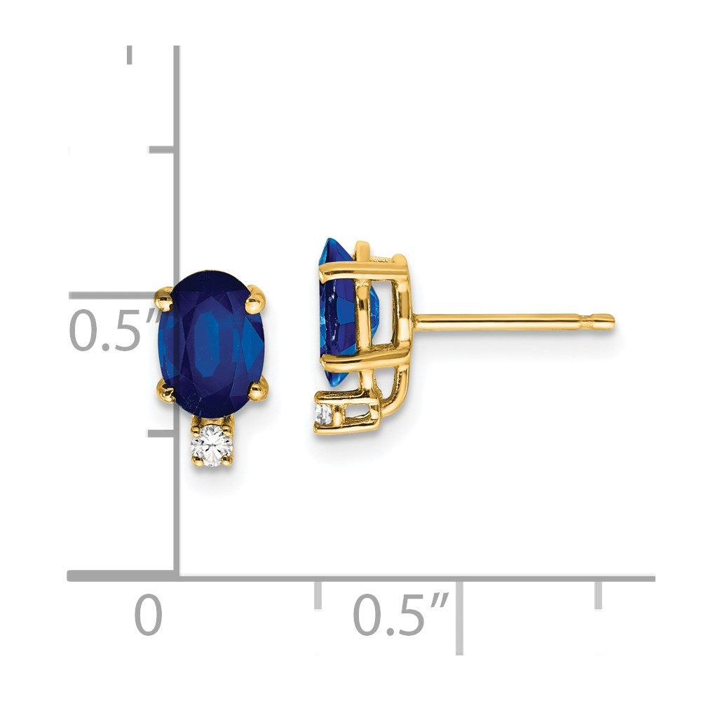 14K Gelbgold 7x5mm Oval Saphir & Aaa Echt Diamant Ohrringe