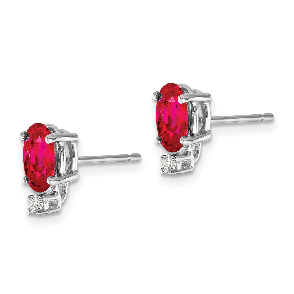 14K Weißgold 7x5mm Oval Rubin A Echt Diamant Ohrringe