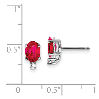 14K Weißgold 7x5mm Oval Rubin & Aaa Echt Diamant Ohrringe