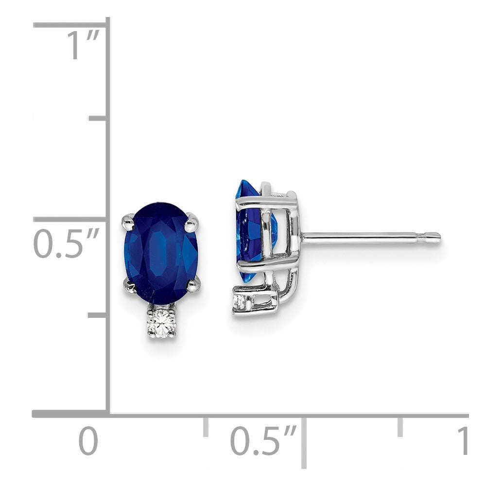 14K Weißgold 7x5mm Oval Saphir & Aaa Echt Diamant Ohrringe