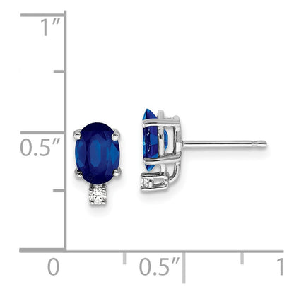 14K Weißgold 7x5mm Oval Saphir & Aaa Echt Diamant Ohrringe