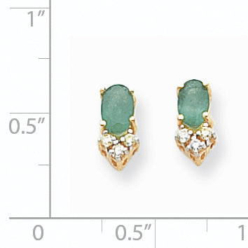 14K Gelbgold 6x4mm Oval Smaragd & Aaa Echt Diamant Ohrringe