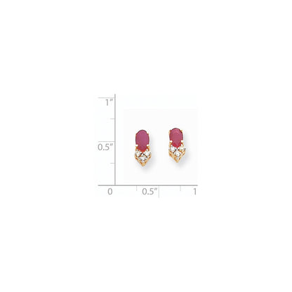 14K Gelbgold 6x4mm Oval Rubin & Aaa Echt Diamant Ohrringe