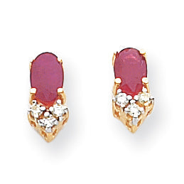 14K Gelbgold 6x4mm Oval Rubin A Echt Diamant Ohrringe