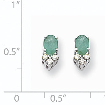 14K Weißgold 6x4mm Oval Smaragd A Echt Diamant Ohrringe