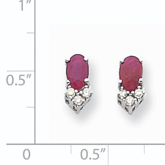 14K Weißgold 6x4mm Oval Rubin & Aaa Echt Diamant Ohrringe