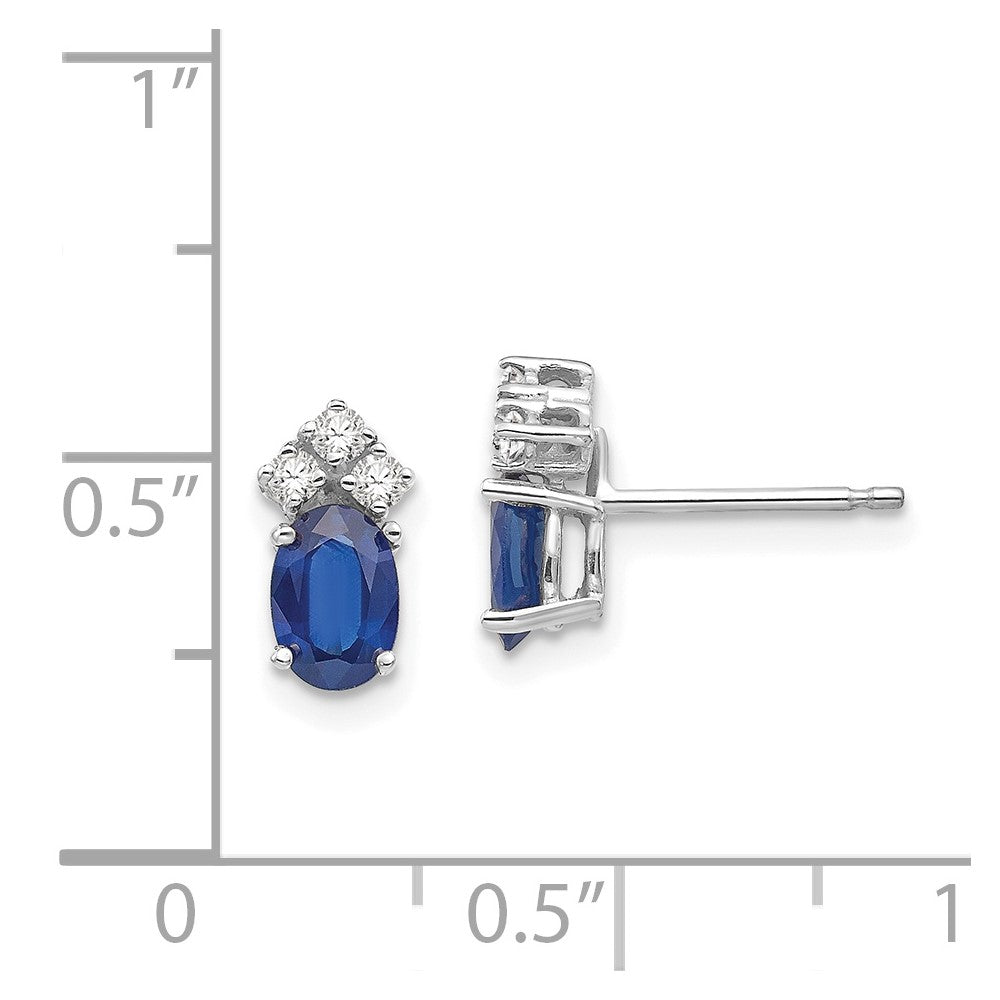 14K Weißgold 6x4mm Oval Saphir & Aaa Echt Diamant Ohrringe