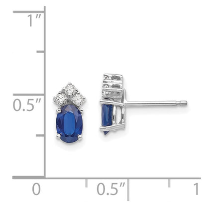 14K Weißgold 6x4mm Oval Saphir & Aaa Echt Diamant Ohrringe