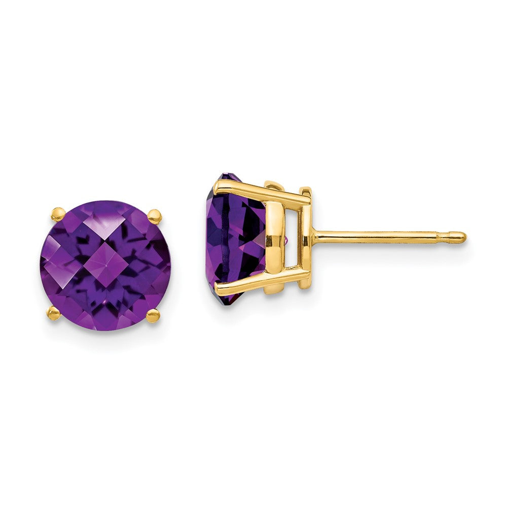 14K Gelbgold Ohrstecker mit 8 mm Amethyst im Checkerboard-Schliff
