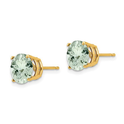 14K Gold Ohrstecker mit rundem grünem Quarz, 8 mm