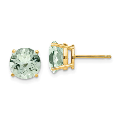 14K Gold Ohrstecker mit rundem grünem Quarz, 8 mm