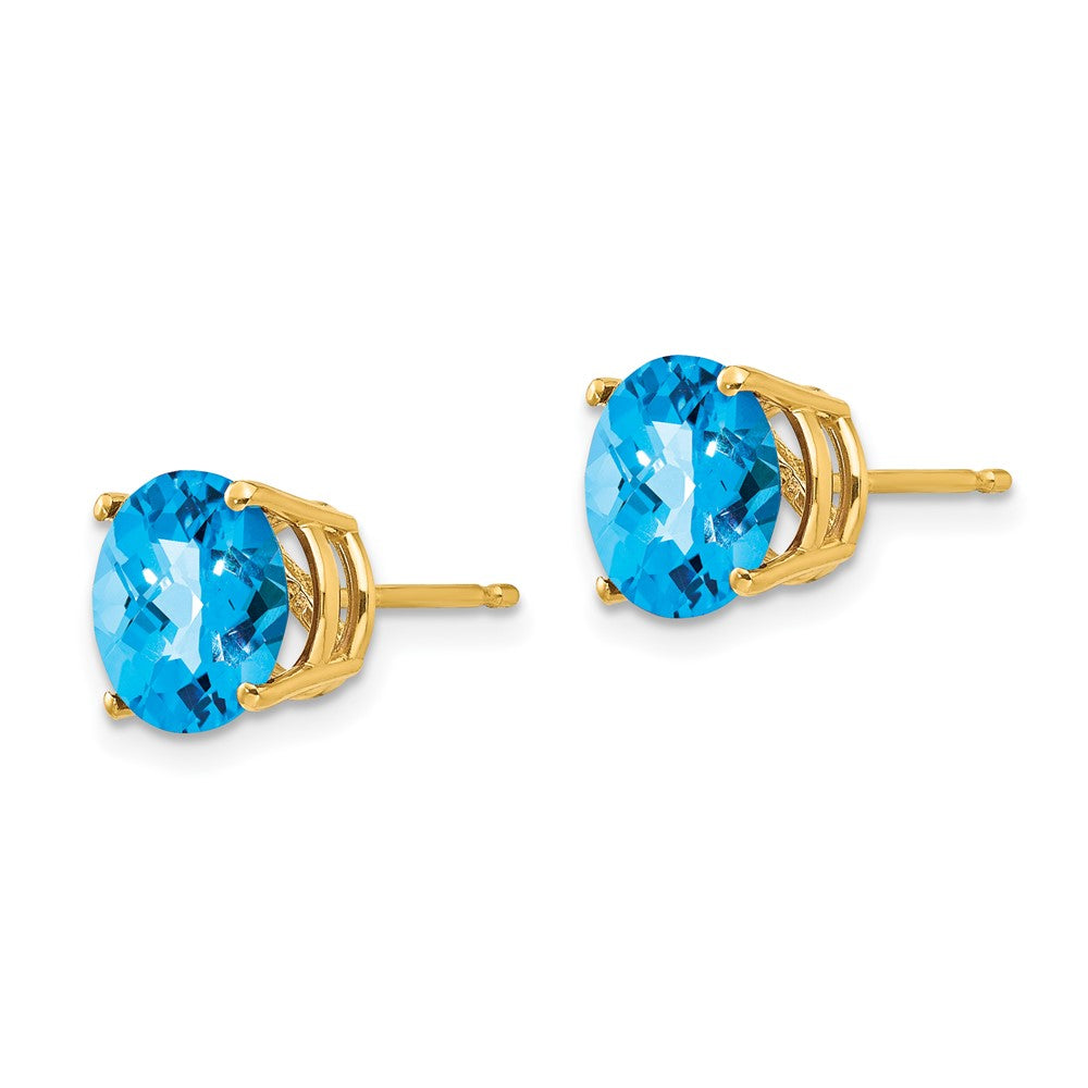 14K Gelbgold Ohrringe mit Blautopas im Schachbrettschliff, 8 mm