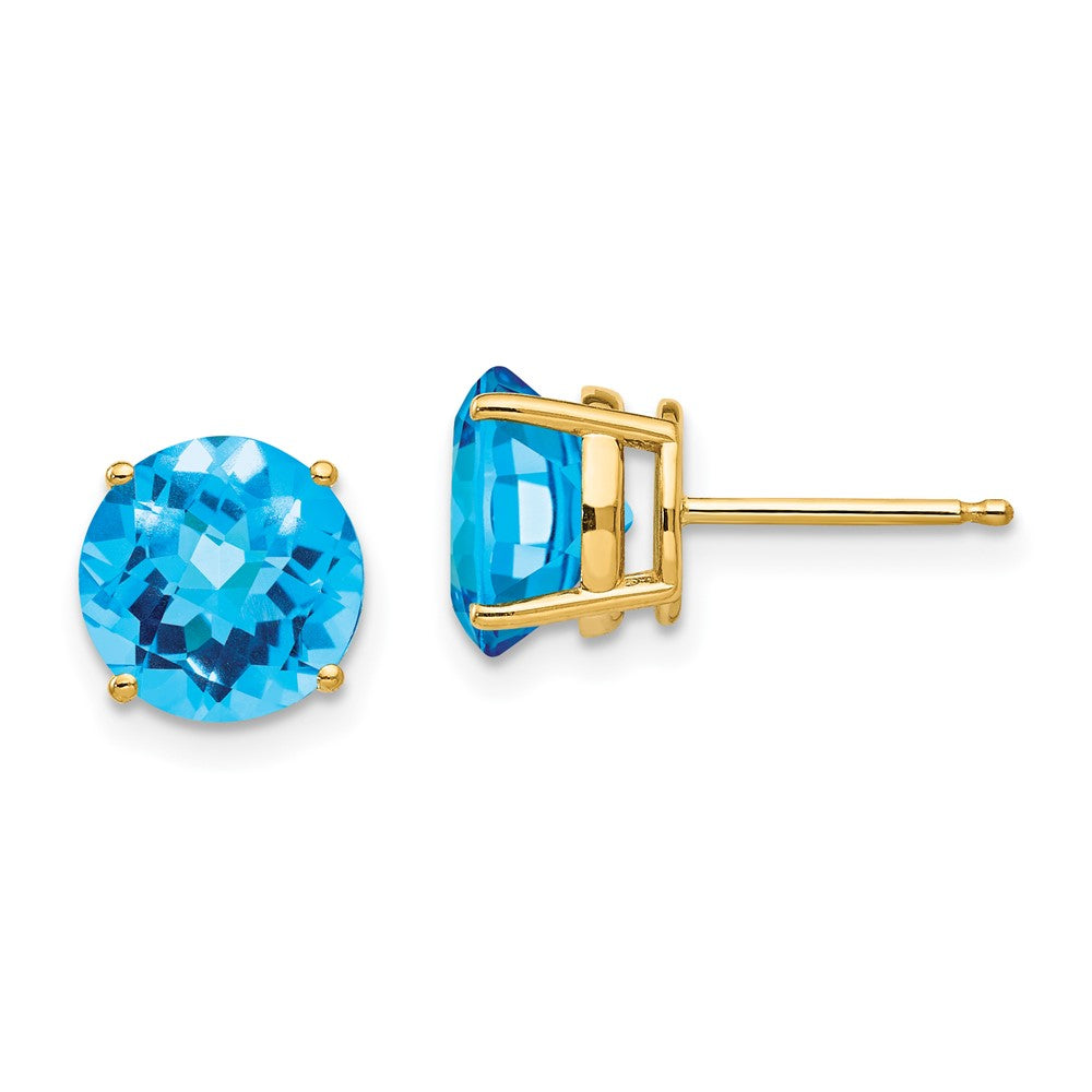 14K Gelbgold Ohrringe mit Blautopas im Schachbrettschliff, 8 mm