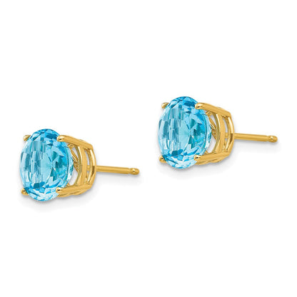 14K Gelbgold Ohrstecker mit Blautopas, 8 mm