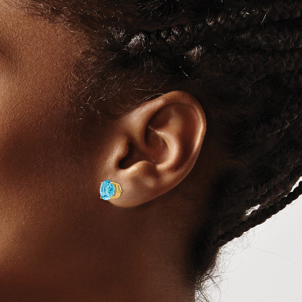 14K Gelbgold Ohrstecker mit Blautopas, 8 mm