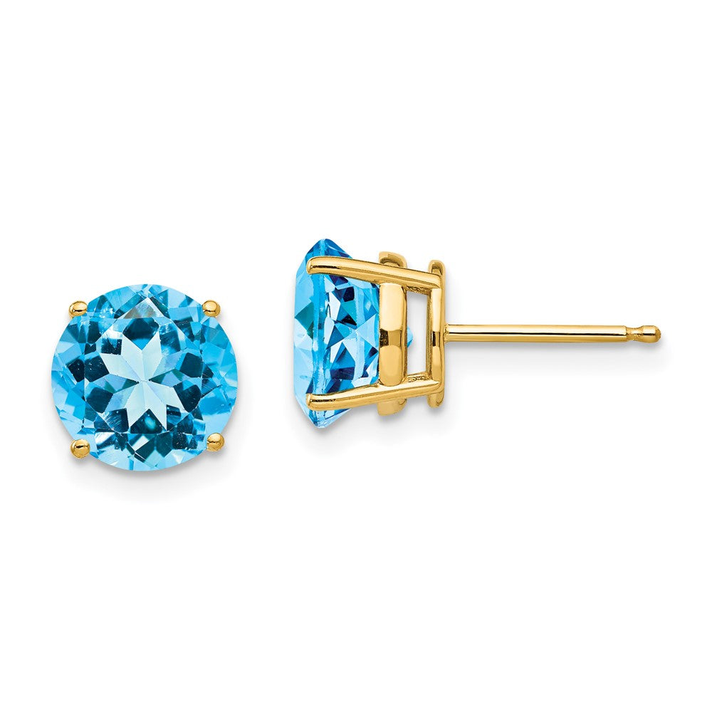 14K Gelbgold Ohrstecker mit Blautopas, 8 mm